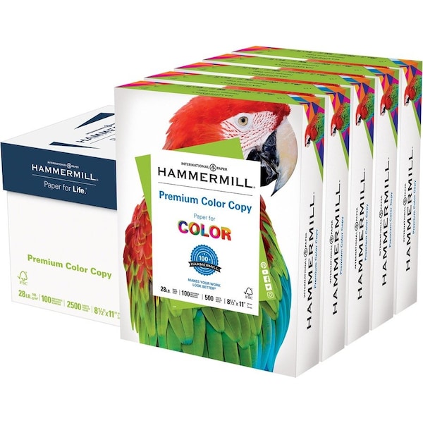 Hammermill Printer Paper, 28lb Premium Color Copy, 100  Bright, 8.5x11, 5 Ream, 2500 Sheets